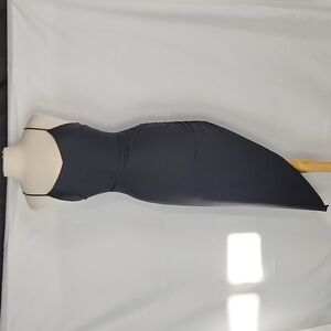 Papaya Asymmetrical Ruched Midi Slip Dress Small Black Strappy Back Split NWT